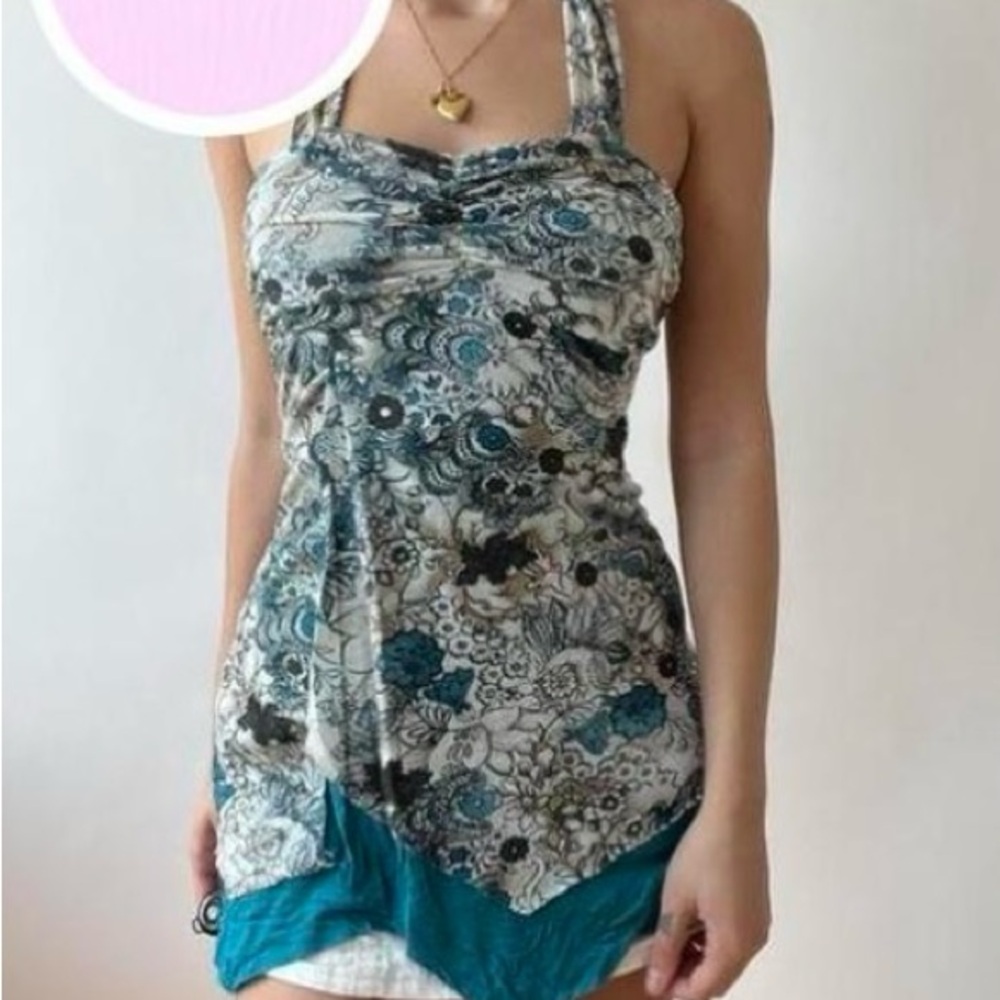 Katie K blue floral halter top